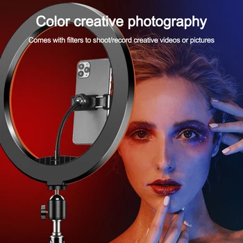 RGB LED Lys Ring telefonholder Fotografering Fyld Lys 1,6 M Stativ Dæmpbar RGB Selfie Sæt LED-Ring Light Remote For Foto Video 13224