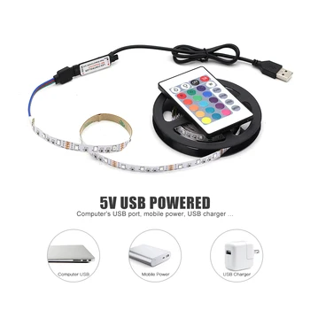 RGB LED Strip Light Med Fjernbetjening 24keys USB 5V 1M 2M 3M 4M 5M Vandtæt Fleksibel Tape Lys For TV Baggrund Baggrundsbelysning 16558