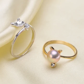 Ring Mount Pearl Tilbehør Justerbar Størrelse 925 Sterling Sølv Ring Smykker DIY Ingen Pearl 0