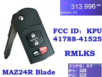 RMLKS Flip 313MHz 315MHz Fjernbetjeningen Fob For Mazda MX-5 Miata M M6 BGBX1T478SKE125-01 KPU41788 JX331BA5802C 4D63 80Bit Chip 7592