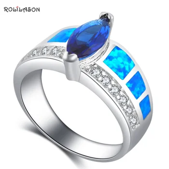 ROLILASON Perfekte Gave til Kæreste Blå Ild Opal Silver Blue Zircon Mode Smykker Ringe USA Størrelsen #6#7#8#9#10 OR876 26005