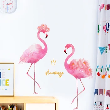 Romantisk flamingo wall sticker lille mønster, selvklæbende hjem væggen indretning soveværelse sengen indretning grils værelse dekoration klistermærker 2