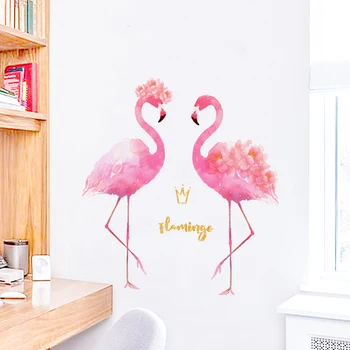 Romantisk flamingo wall sticker lille mønster, selvklæbende hjem væggen indretning soveværelse sengen indretning grils værelse dekoration klistermærker 4