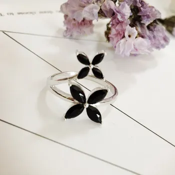 Romantiske Blomst 2,9 g 925 Sterling Sølv Fine Smykker Blomst Engagement Sort Spinel Engagement Ring for Kvinder G032 3
