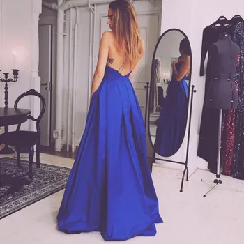 Royal Blue Lang Kjole Til Aften I 2020 Nye Ankomst Elegant, Sexet Ryg Kvinder Formelle Kjoler Til Bryllup Gæst Cotillon Party 1