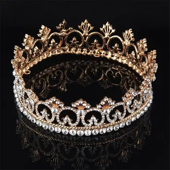 Runde Dronning, Konge Krone Bridal Wedding Hair Smykker Prom Diademer og Kroner Brud Hovedklæde Bryllup Hår tilbehør 0