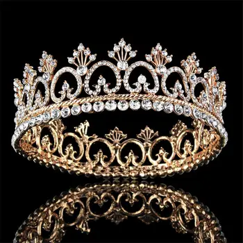 Runde Dronning, Konge Krone Bridal Wedding Hair Smykker Prom Diademer og Kroner Brud Hovedklæde Bryllup Hår tilbehør 1