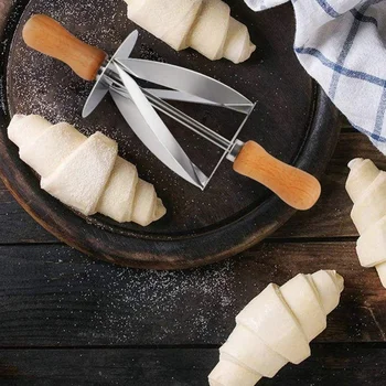 Rustfrit Stål Rullende Cutter for at Gøre Croissant, Brød Hjulet Dejen Wienerbrød Kniv, Træ-Håndtag Bagning køkkenkniv 0