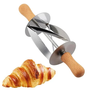 Rustfrit Stål Rullende Cutter for at Gøre Croissant, Brød Hjulet Dejen Wienerbrød Kniv, Træ-Håndtag Bagning køkkenkniv 2