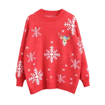 Rød Jul Mode Sweater, Pullover Kvinder Tyk Løs Bunden Shirt Efterår og Vinter Nye pullover oversize sweater Lang 4