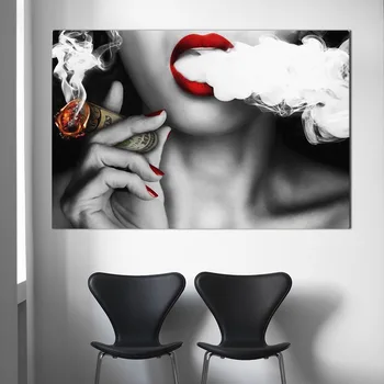 Røde Læbe Penge Sexede Kvinder Olie Maleri på Lærred Plakater Udskriver Affiche Cuadros Væggen Pop Art Billede til stuen Home Decor 2