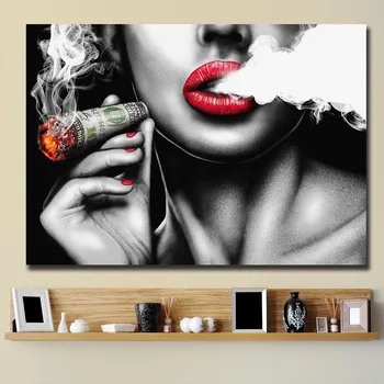 Røde Læbe Penge Sexede Kvinder Olie Maleri på Lærred Plakater Udskriver Affiche Cuadros Væggen Pop Art Billede til stuen Home Decor 5