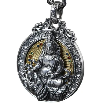 S925 Sølv Vintage Thai Sølv Vedhæng til Mænd Gud for Rigdom Tibetanske Seks Ord Mantraet Om Mani Padme Hum Sølv Vedhæng 2377