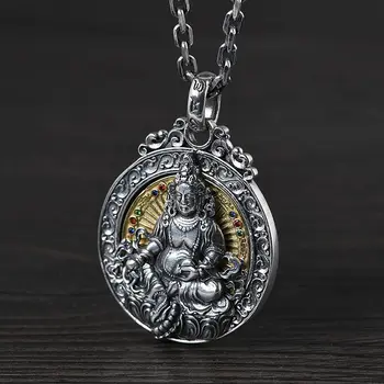 S925 Sølv Vintage Thai Sølv Vedhæng til Mænd Gud for Rigdom Tibetanske Seks Ord Mantraet Om Mani Padme Hum Sølv Vedhæng 2