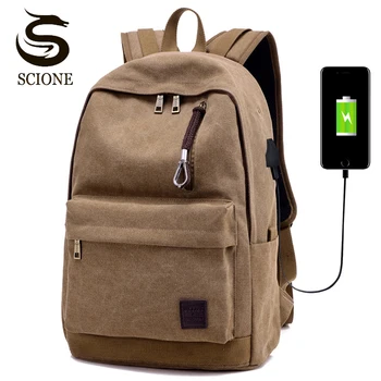 Scione 2019 Kvinder Lærred Mode Rygsæk Rejse Skole med Stor Kapacitet USB-Interface Rygsæk 2