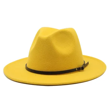 Seioum Wide Brim Enkle Kirke Derby Top Hat Panama Solid Farve Følte Fedoras Hat til Mænd, Kvinder kunstig uld Blanding Jazz Cap 1