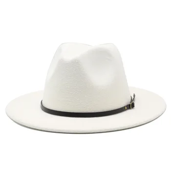 Seioum Wide Brim Enkle Kirke Derby Top Hat Panama Solid Farve Følte Fedoras Hat til Mænd, Kvinder kunstig uld Blanding Jazz Cap 2