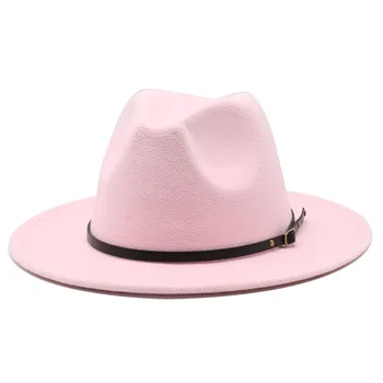 Seioum Wide Brim Enkle Kirke Derby Top Hat Panama Solid Farve Følte Fedoras Hat til Mænd, Kvinder kunstig uld Blanding Jazz Cap 4