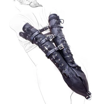 Sexet Eksotiske Kostumer af Bdsm Trældom Sort Læder Stram Spændetrøje Enkelt Armbinder Handske med Justerbar Sele Strap 2