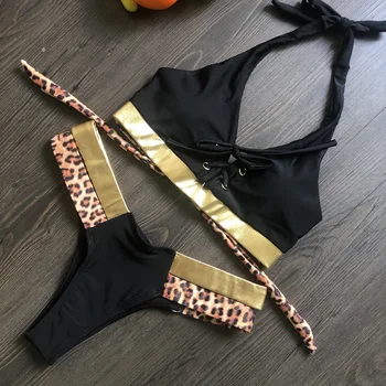 Sexet golden bikinier 2020 mujer Skinnende badedragt kvindelig Leopard print syning bikini badetøj kvinder badedragt badedragt