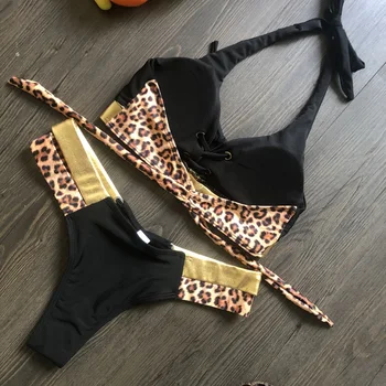 Sexet golden bikinier 2020 mujer Skinnende badedragt kvindelig Leopard print syning bikini badetøj kvinder badedragt badedragt 4