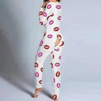 Sexet Kvinder Pijamas Onesies Knap-ned Foran V-hals Pyjamas Voksne Buksedragt Funktionelle Knappet Klap Pyjama Femme Nattøj