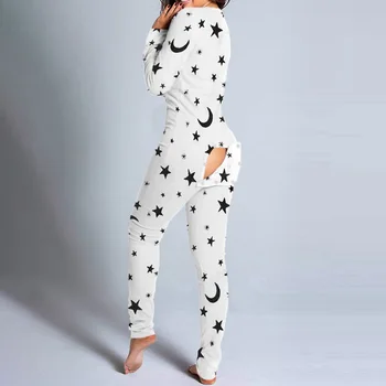 Sexet Kvinder Pijamas Onesies Knap-ned Foran V-hals Pyjamas Voksne Buksedragt Funktionelle Knappet Klap Pyjama Femme Nattøj 2