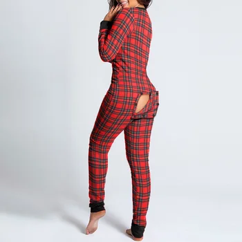 Sexet Kvinder Pijamas Onesies Knap-ned Foran V-hals Pyjamas Voksne Buksedragt Funktionelle Knappet Klap Pyjama Femme Nattøj 4