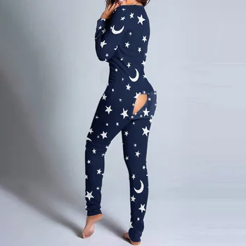 Sexet Kvinder Pijamas Onesies Knap-ned Foran V-hals Pyjamas Voksne Buksedragt Funktionelle Knappet Klap Pyjama Femme Nattøj 5