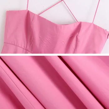Sexet Kvinder ærmeløs Maxi Kjole Pink 2020 Sommer Mode Plisserede Spaghetti Strop kjoler Høj talje Vestidos Stranden INKEO 9D156 4