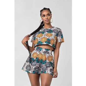 Sexet Kvinders Dragter Afgrøde Top Nederste Sæt Plus Size Sommer Mode Shorts Ærme Bukser To Stykke, Kvinde Tøj-Bluser Afrikanske