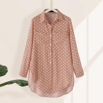 Sexet Polka Dot Trykt Kvinder Shirts Celmia Plus Size Kvinde Elegante Bluser med Lange Ærmer Kontor Arbejde Bære Blusas Plus Size Toppe 3