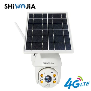 SHIWOJIA 4G-SIM Version Sol IP-Kamera Panel PTZ Cloud SD-Kort Udvidelse 2MP HD-Skærm Offentlig Sikkerhed Smart Home LED Alarm 4