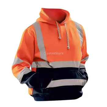 Sikkerhed Høj Synlighed Herre Hoody Sweatshirt med Lomme refleksbånd Snor Toppe Natten Ridning Sports Lager Arbejde 4