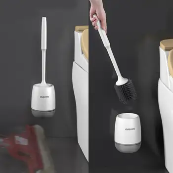 Silikone toiletbørste Med Holder Sat Plast Toilet Bowl Børste vægmonteret eller Stående på Gulvet Badeværelse Toilet Børste 1