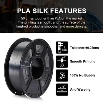 SILKE PLA Black tangle gratis 1.75 mm 3D-printer Filament Tolerance +/-0.02 mm ingen boble Med Vakuum pose pakning