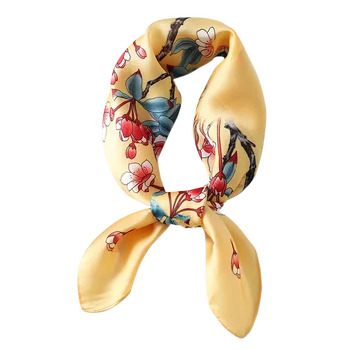 Silke Tørklæde Kvinder 2020 Spring Nye Hals Tørklæde Elegant Blomme Blomstre Mønster Lady Taske Bånd Af Høj Kvalitet Tørklæde Femme Sjal Wrap 0