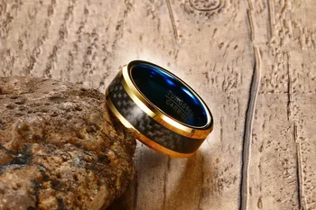 SIZZZ Mænds 8 mm wolfram stål ringe carbon fiber ring guld blå farve Europæisk stil smykker til mænd engros 4