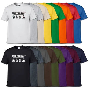 Sjove T-shirt Plan For i Dag Tshirt Og Camping Øl Elsker Sex T-Shirt Mænd Sommeren 16 Farver Bomuld Korte ærmer Toppe Tee 2