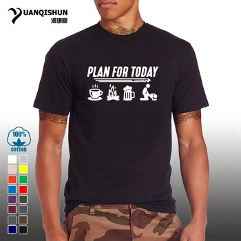 Sjove T-shirt Plan For i Dag Tshirt Og Camping Øl Elsker Sex T-Shirt Mænd Sommeren 16 Farver Bomuld Korte ærmer Toppe Tee 3
