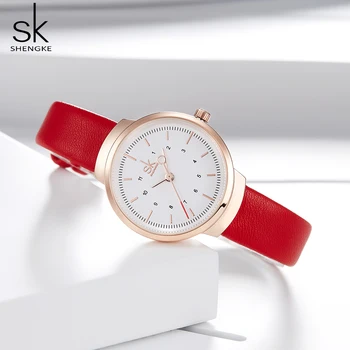 SK Luksus Læder Ure Kvinder Kreative Mode Quartz Ure Til Reloj Mujer 2020 Damer armbåndsur SHENGKE relogio feminino 19583