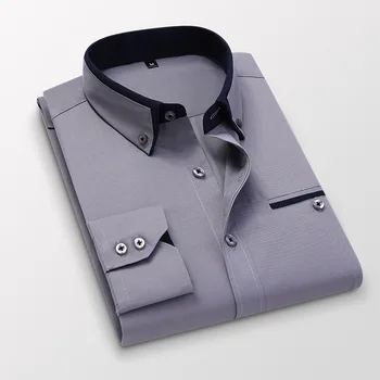 Skjorter til mænd langærmet slim fit ironless shirts foråret afslappet tøj skjorter til mænd 8766