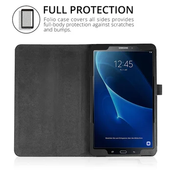 Slank Folde Flip Litchi PU Læder taske til Samsung Galaxy Tab En A6 10.1 2016 T585 T580 SM-T580 T580N Funda Tilfælde+Film+Pen 0