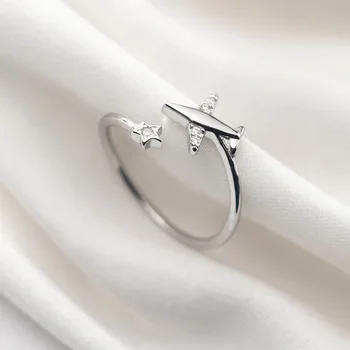 Smart Design 925 Sterling Sølv Smykker Mode Sød Fly Ring Med Zircon Stjernede Flyvemaskine Finger Ring Rejse Smykker Gi 4
