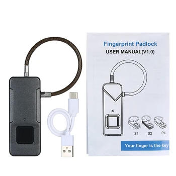 Smart Fingeraftryk Lås USB-Genopladelige Keyless 10 Sæt Fingeraftryk, IP65 Vandtæt, Anti-Tyveri Sikring Hængelås på Døren Bagage