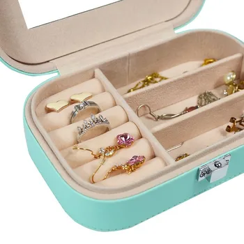 Smykker Arrangør Display Box med Spejl Rejse Smykker Tilfælde Bokse, Bærbare smykkeskrin PU Læder Opbevaring Organizer 2