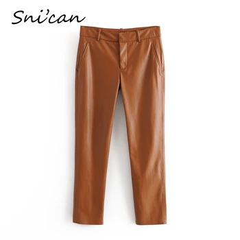 Snican imiteret pu læder bukser solid mode formelle lynlås blyant bukser pantalones de mujer za 2020 kvinder bukser efteråret ny 3