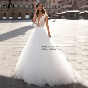 SoDigne Sexet Prinsesse Bryllup Operationskitler Se-gennem En online Blonde Pynt Brudekjole Plus Size brudekjole vestidos de novia 2020 0
