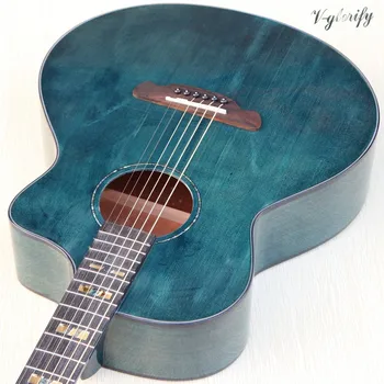 Solid wood spruce top blå farve akustisk guitar 41 tommer cutaway design højglans 6 string folkemusik guitar 2020 nye ankomst 1