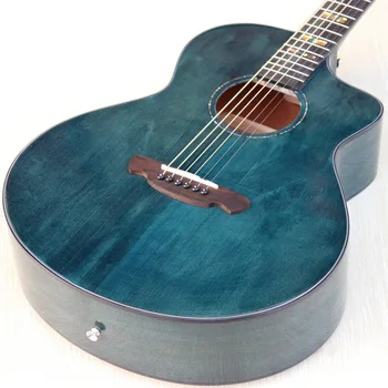Solid wood spruce top blå farve akustisk guitar 41 tommer cutaway design højglans 6 string folkemusik guitar 2020 nye ankomst 3